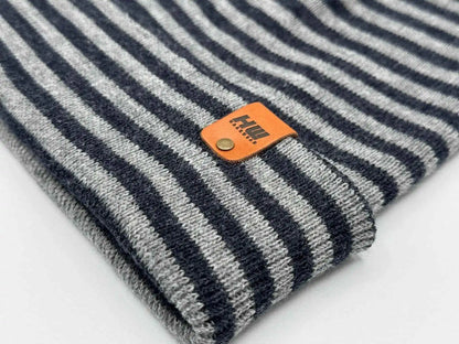 Classic RoRo Cuffed Beanie, Gray and Denim Blue