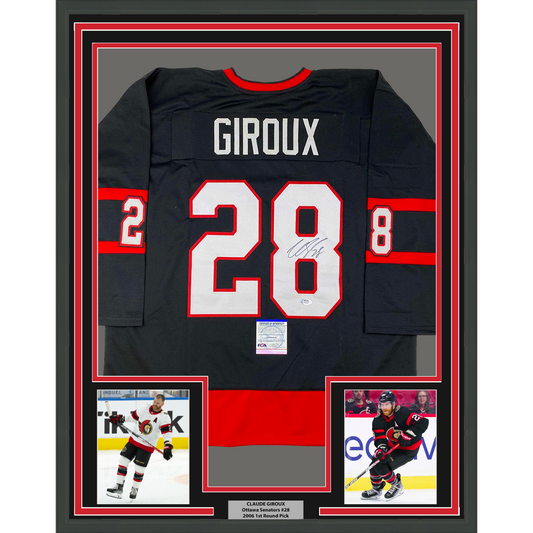 Framed Autographed/Signed Claude Giroux 35x39 Ottawa Black Hockey Jersey PSA/DNA COA