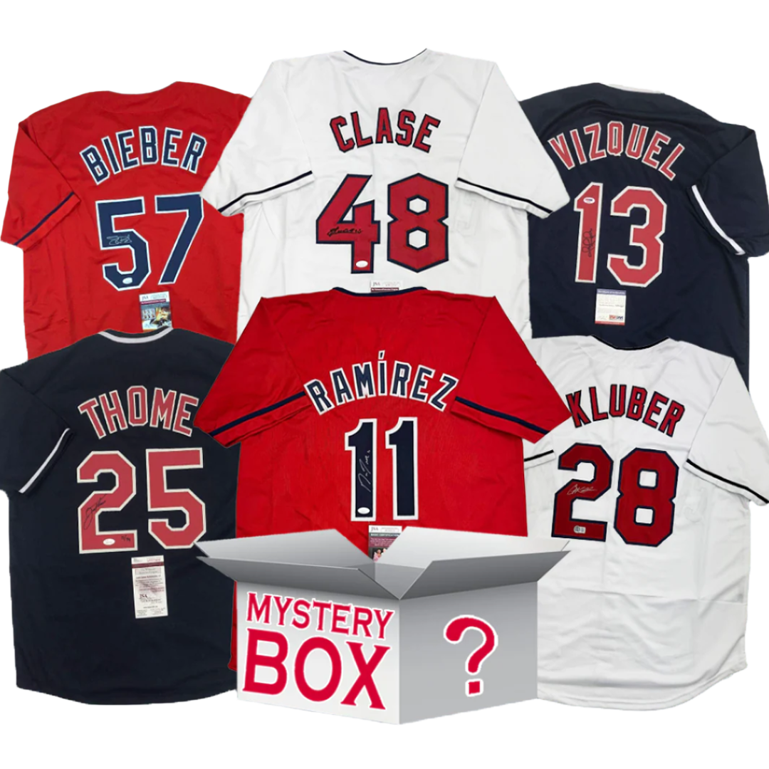 Autographed/Signed Cleveland Baseball Jersey Mystery Box with PSA JSA or Beckett COA