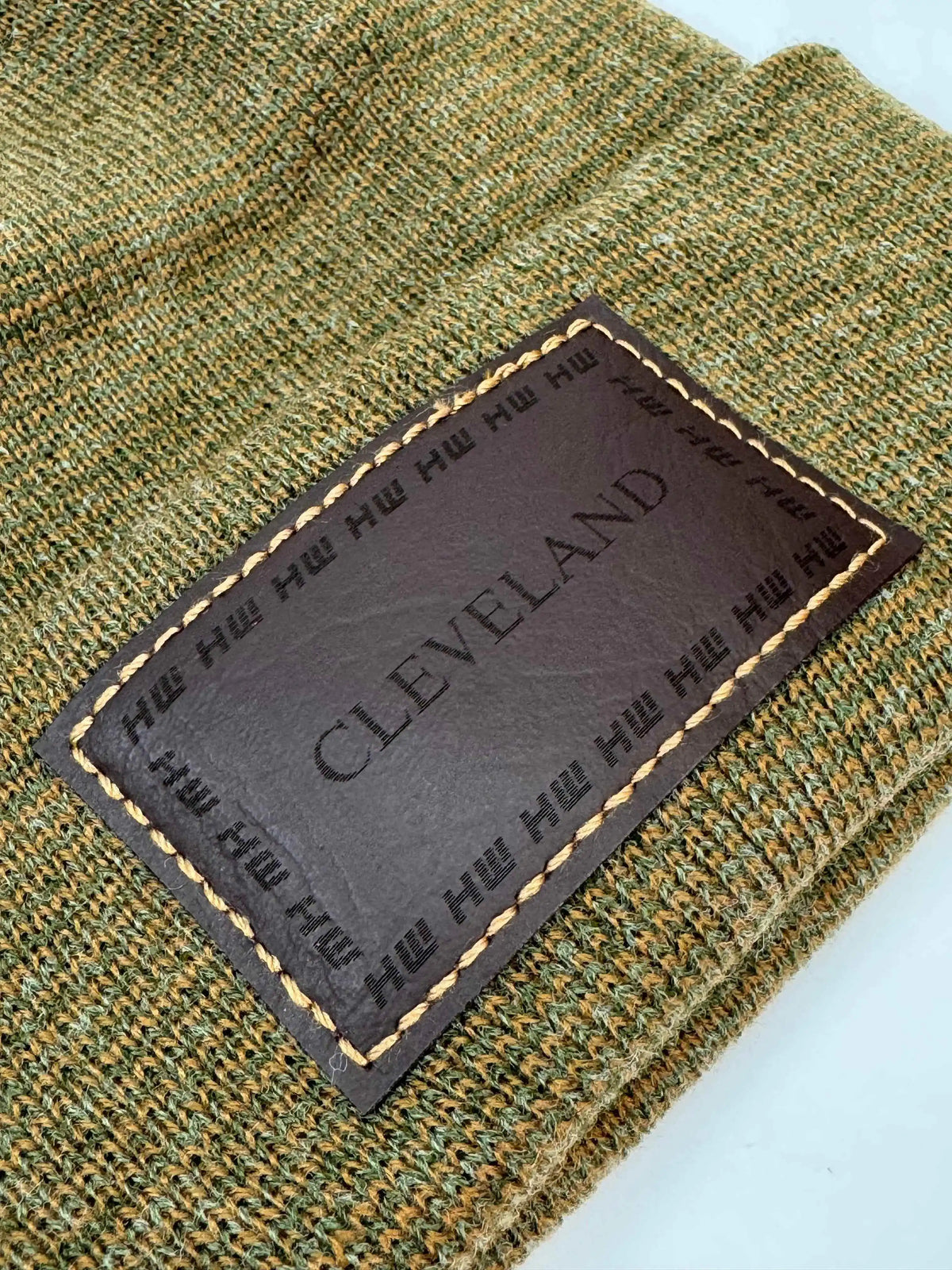 Cleveland, H Stitch Cuffed Beanie,  Brown and Green Fusion