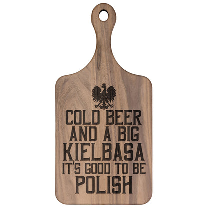 Cold Beer Big Kielbasa Hardwood Paddle Cutting Board