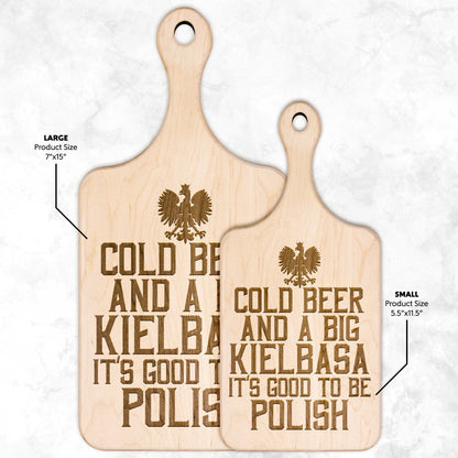 Cold Beer Big Kielbasa Hardwood Paddle Cutting Board