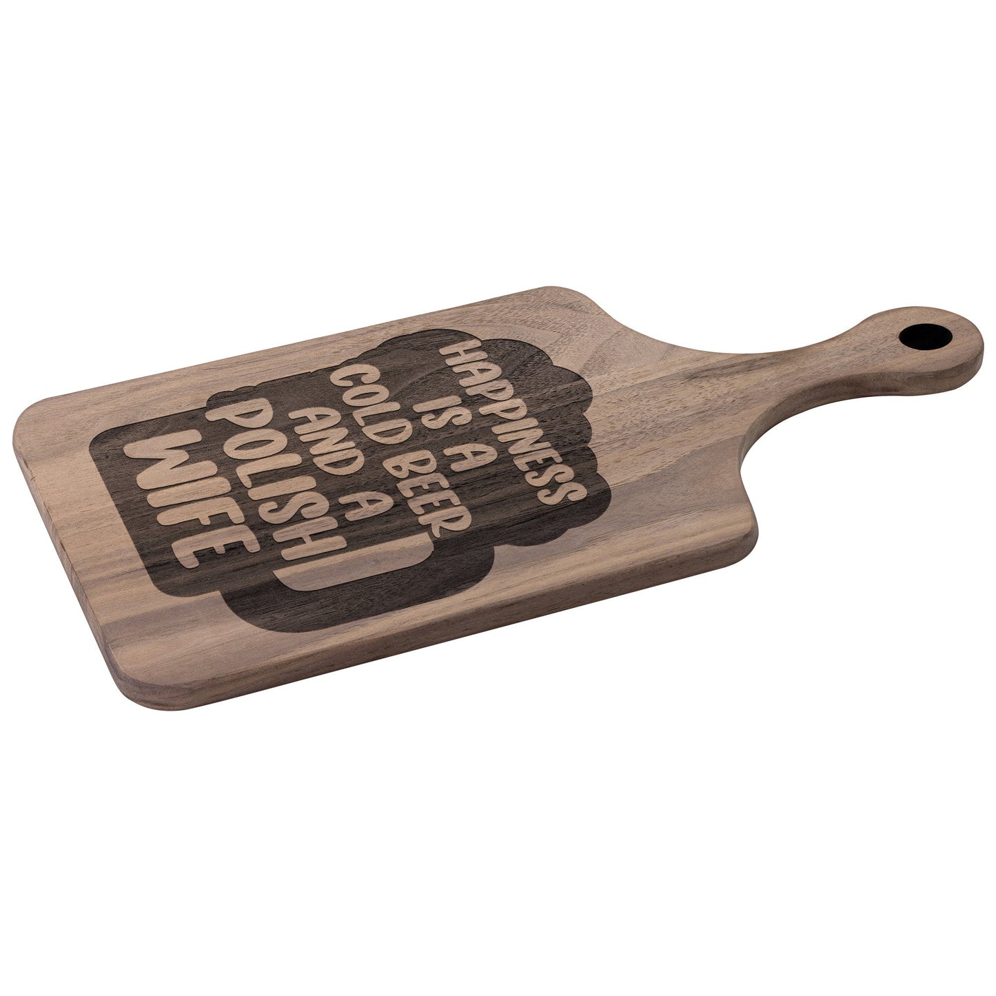 Cold Beer Polish Wife Hardwood Paddle Cutting Board