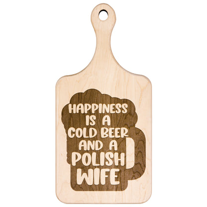 Cold Beer Polish Wife Hardwood Paddle Cutting Board