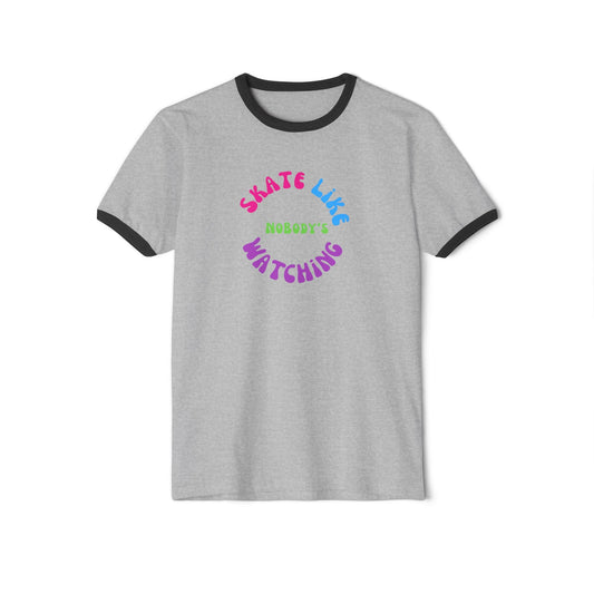 Colorful Skate Like Nobody's Watching Unisex Cotton Ringer T-Shirt