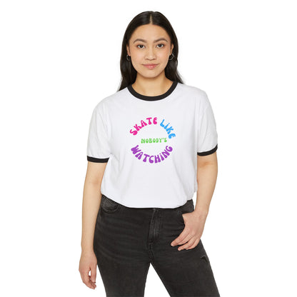 Colorful Skate Like Nobody's Watching Unisex Cotton Ringer T-Shirt