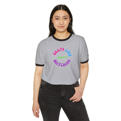 Colorful Skate Like Nobody's Watching Unisex Cotton Ringer T-Shirt