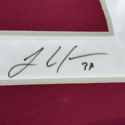 Framed Autographed/Signed JT J.T. Compher 35x39 Colorado Maroon Hockey Jersey PSA/DNA COA