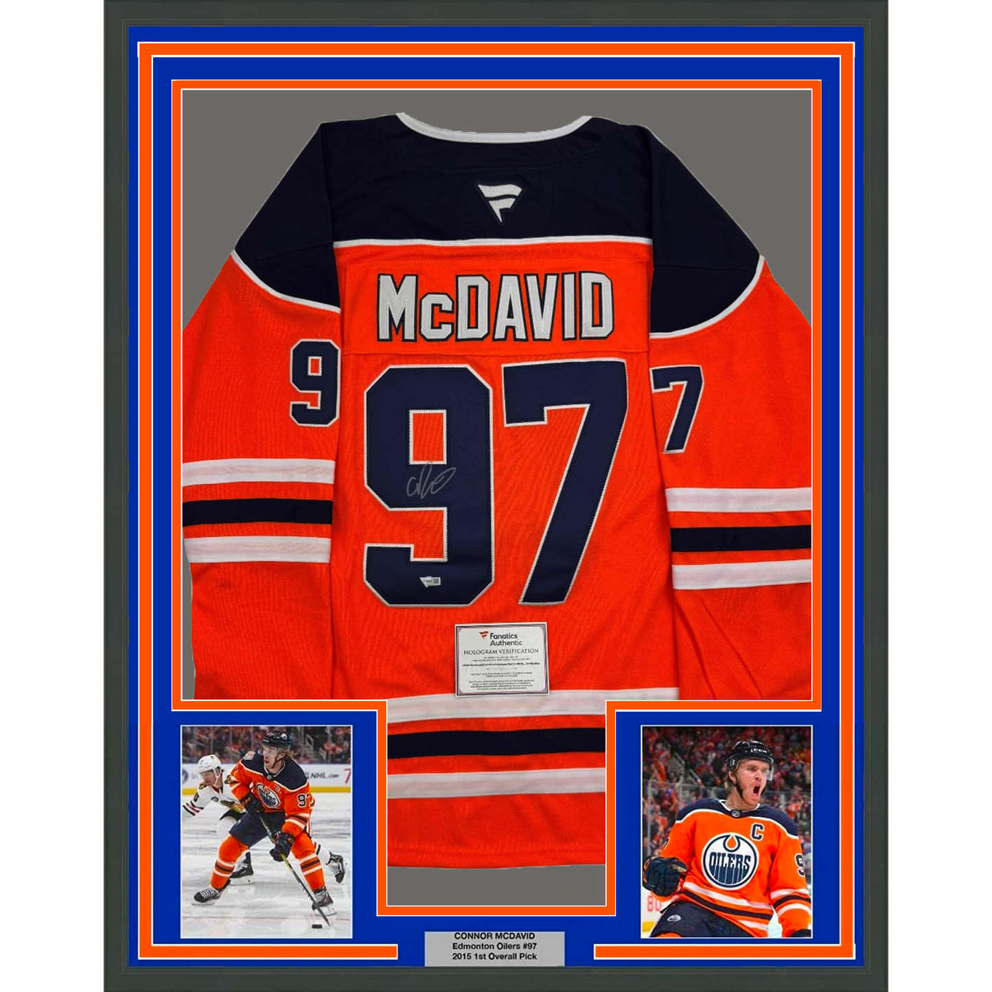 Framed Autographed/Signed Connor McDavid 35x39 Edmonton Oilers Authentic Orange Hockey Jersey Fanatics COA