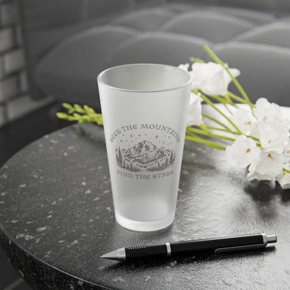 Seek The Mountains Find The Stars Frosted Pint Glass