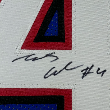 Framed Autographed/Signed James Cook 35x39 Buffalo Blue Football Jersey Beckett BAS COA