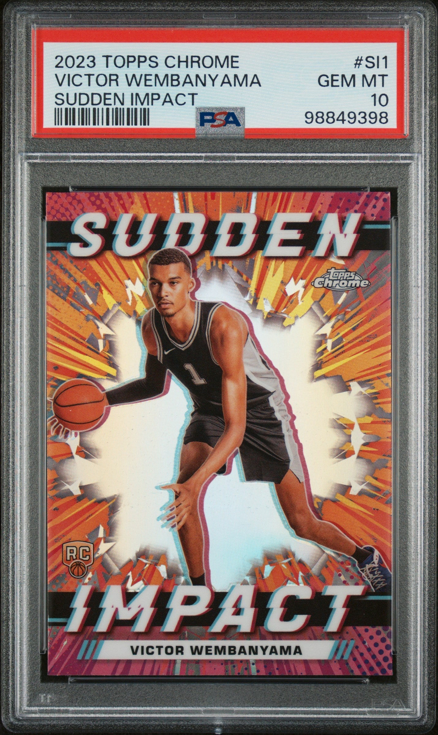 Graded 2023 Topps Chrome Victor Wembanyama #SI1 Sudden Impact Rookie RC Basketball Card PSA 10 Gem Mint