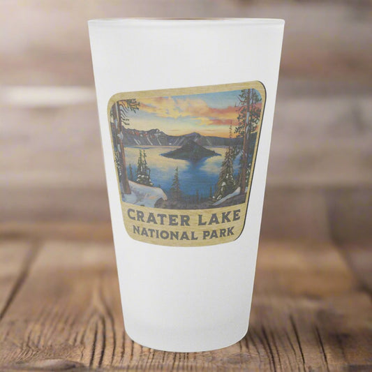 Crater Lake National Park Frosted Pint Glass Scenic Wood Sign