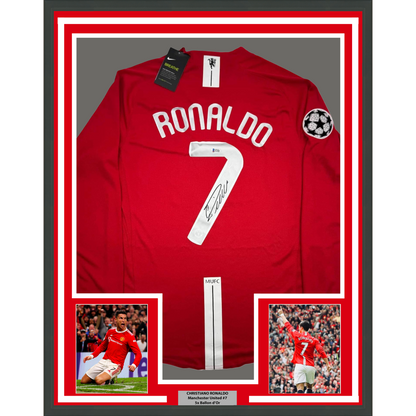 Framed Autographed/Signed Cristiano Ronaldo 35x39 Manchester United Red Soccer Jersey Beckett BAS COA