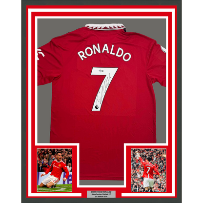 Framed Autographed/Signed Cristiano Ronaldo 35x39 Manchester United Red 2022-23 Soccer Jersey Beckett BAS COA
