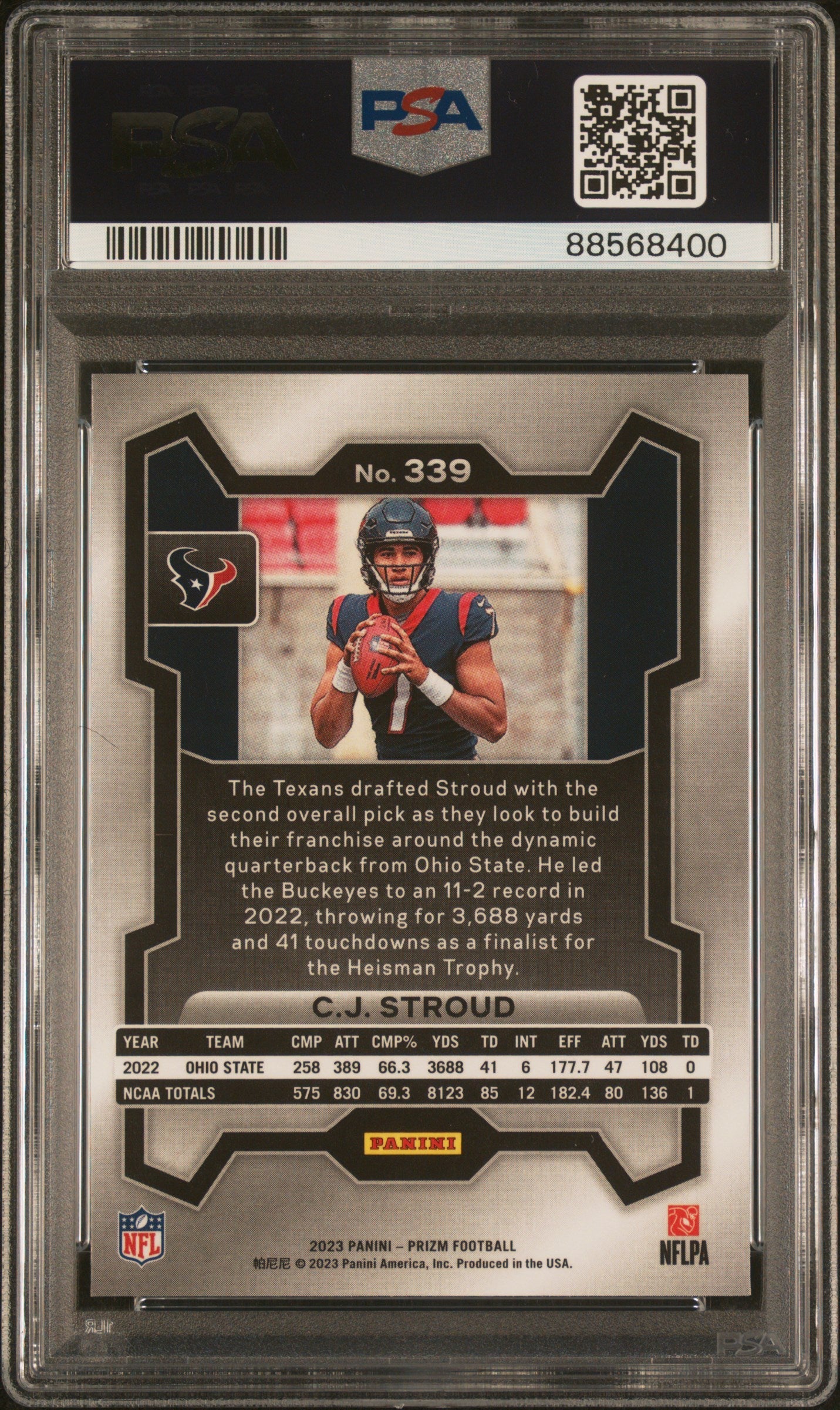 Graded 2023 Panini Prizm CJ Stroud #339 Rookie RC Football Card PSA 10 Gem Mint