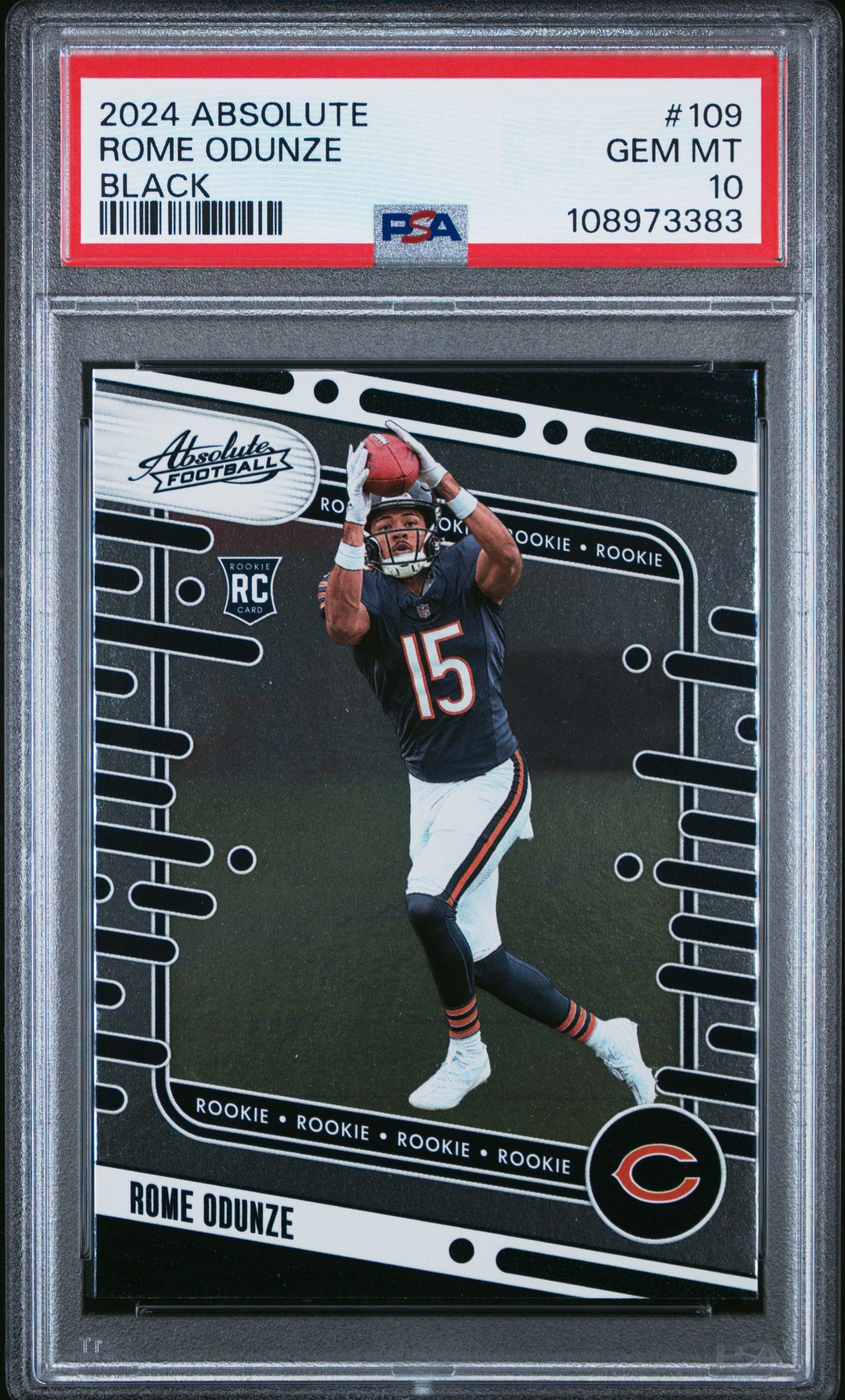 Graded 2024 Panini Absolute Rome Odunze #109 Black Rookie RC Football Card PSA 10 Gem Mint
