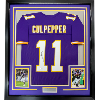 Framed Autographed/Signed Daunte Culpepper 35x39 Minnesota Purple Football Jersey JSA COA