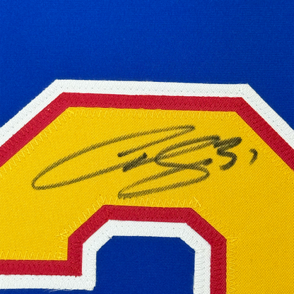 Framed Autographed/Signed Curtis Joseph 35x39 St. Louis Blue Hockey Jersey JSA COA