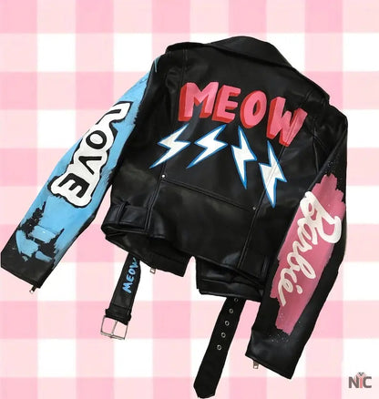 Custom Text Jacket Painted Faux Leather Motorcycle Jacket Danger