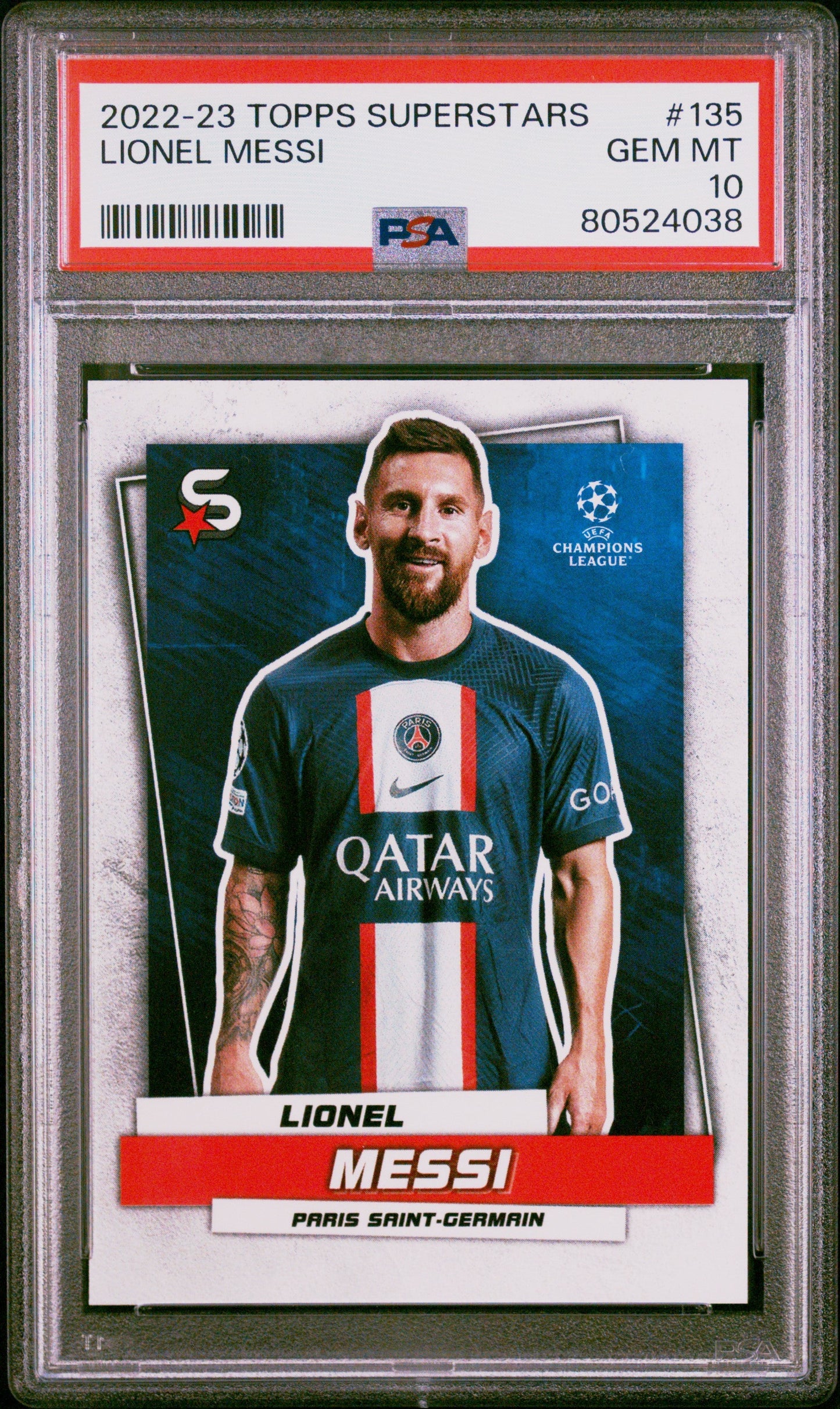 Graded 2022 Topps Superstars Lionel Messi #135 Soccer Card PSA 10 Gem Mint