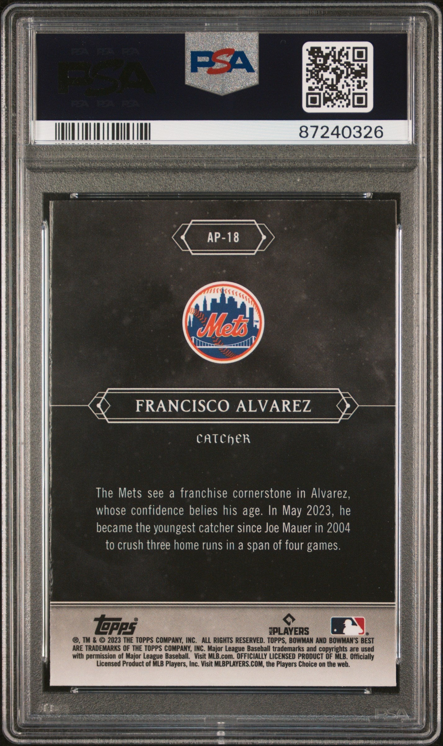 Graded 2023 Topps Bowmans Best Francisco Alvarez #AP18 Astral Projections Rookie RC Baseball Card PSA 10 Gem Mint