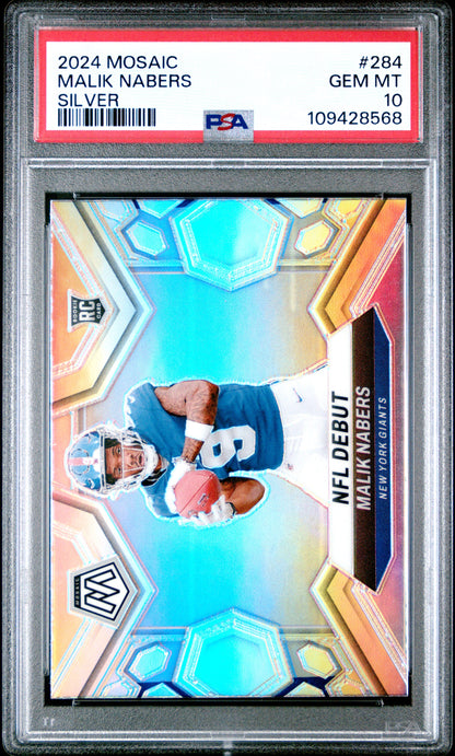 Graded 2024 Panini Mosaic Malik Nabers #284 Silver Rookie RC Football Card PSA 10 Gem Mint