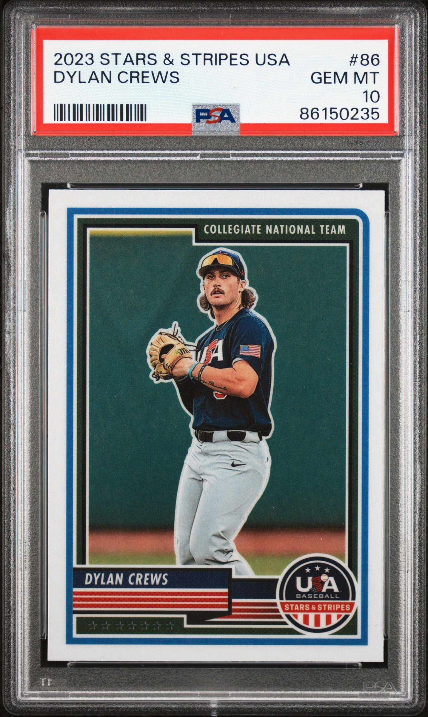 Graded 2023 Panini Stars & Stripes USA Dylan Crews #86 Rookie RC Baseball Card PSA 10 Gem Mint