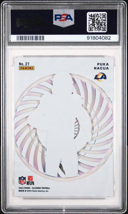Graded 2023 Panini Illusions Puka Nacua #27 Mystique Rookie RC Football Card PSA 10 Gem Mint