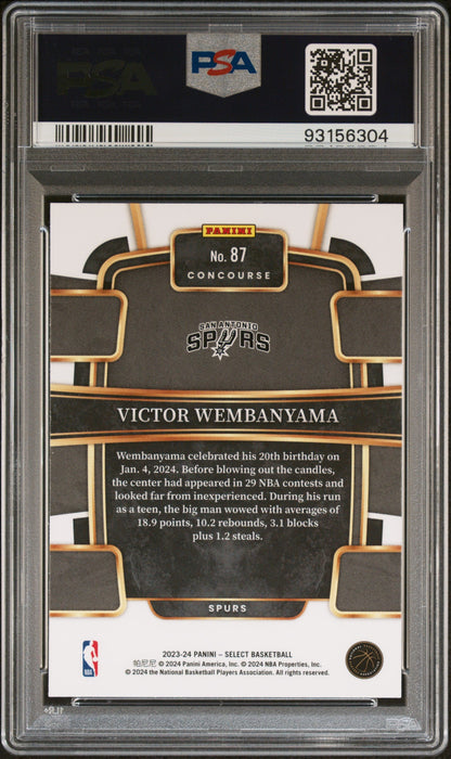 Graded 2023 Panini Select Victor Wembanyama #87 Rookie RC Basketball Card PSA 10 Gem Mint