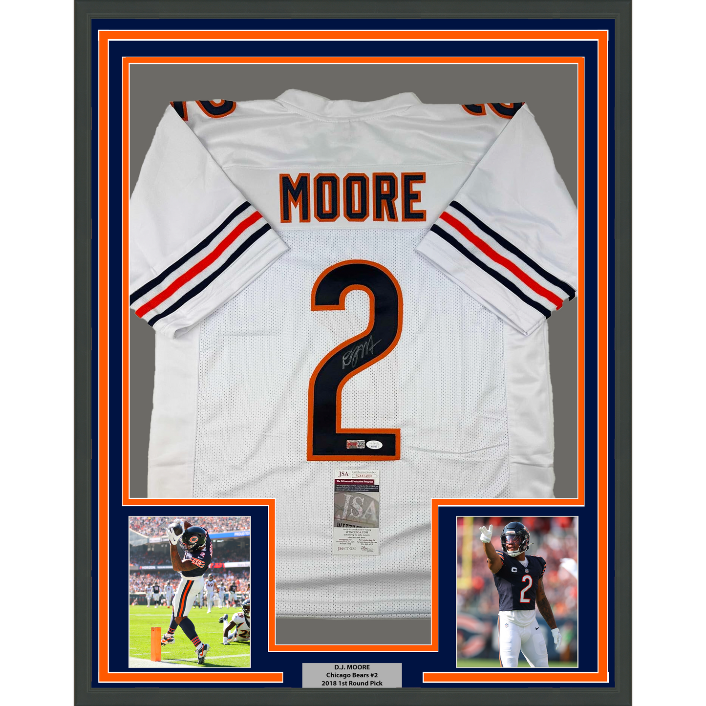 Framed Autographed/Signed D.J. DJ Moore 35x39 Chicago White Football Jersey Beckett BAS COA