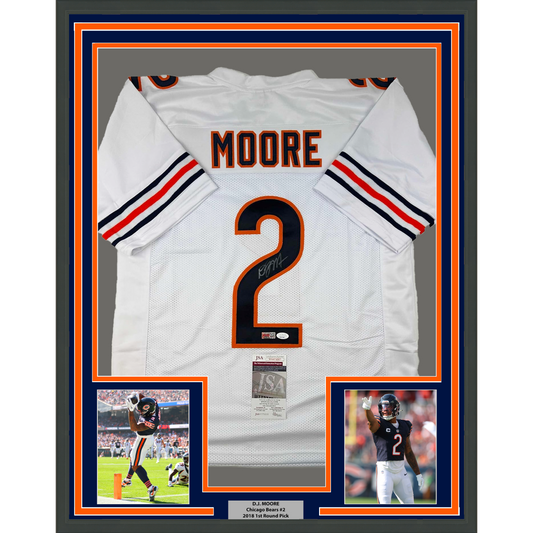 Framed Autographed/Signed D.J. DJ Moore 35x39 Chicago White Football Jersey Beckett BAS COA