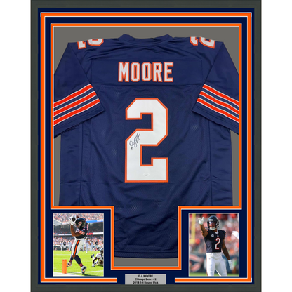 Framed Autographed/Signed D.J. DJ Moore 35x39 Chicago Retro Blue Football Jersey Beckett JSA COA