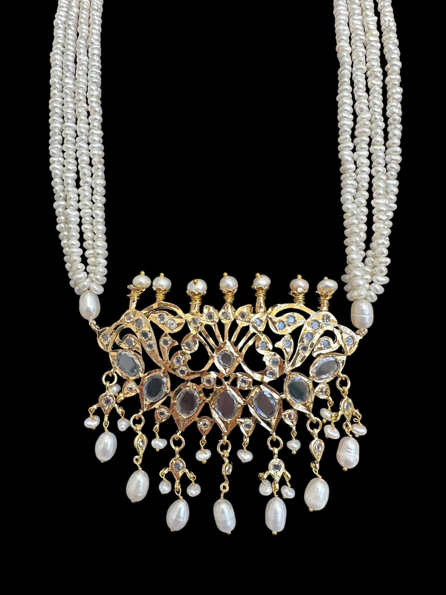 PS542 Hyderabadi / Nizami tirmani in fresh water pearls with chandbali( SHIPS IN 4 WEEKS )