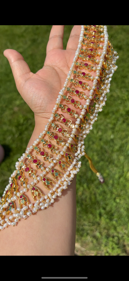 Viya bridal set in natural pearls , rubies and emeralds ( SHIPS IN 4 WEEKS)