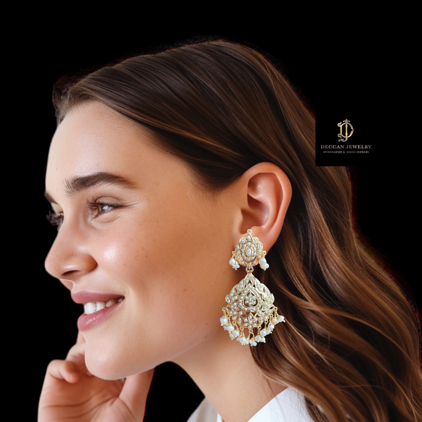 NADINE Navya gold plated earrings in silver - Fresh water pearls ( SHIPS IN 4 WEEKS )