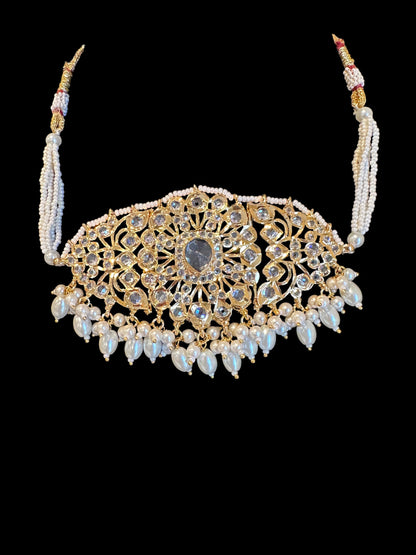 C332 Hyderabadi  choker set in pearls  with jhumka ( SHIPS IN 4 WEEKS  )