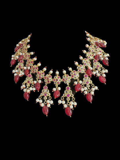 BR474 Waniya hyderabadi bridal set in red / ruby ( READY TO SHIP )