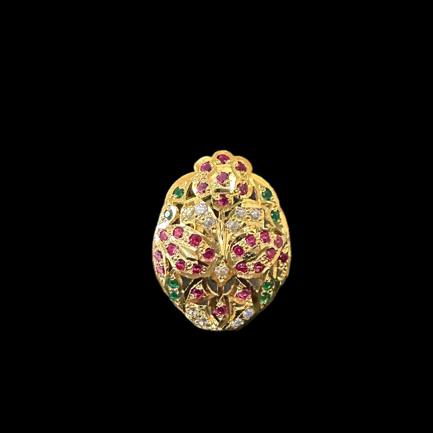 Gold plated silver ring in ruby emerald zircon    ( READY TO SHIP )