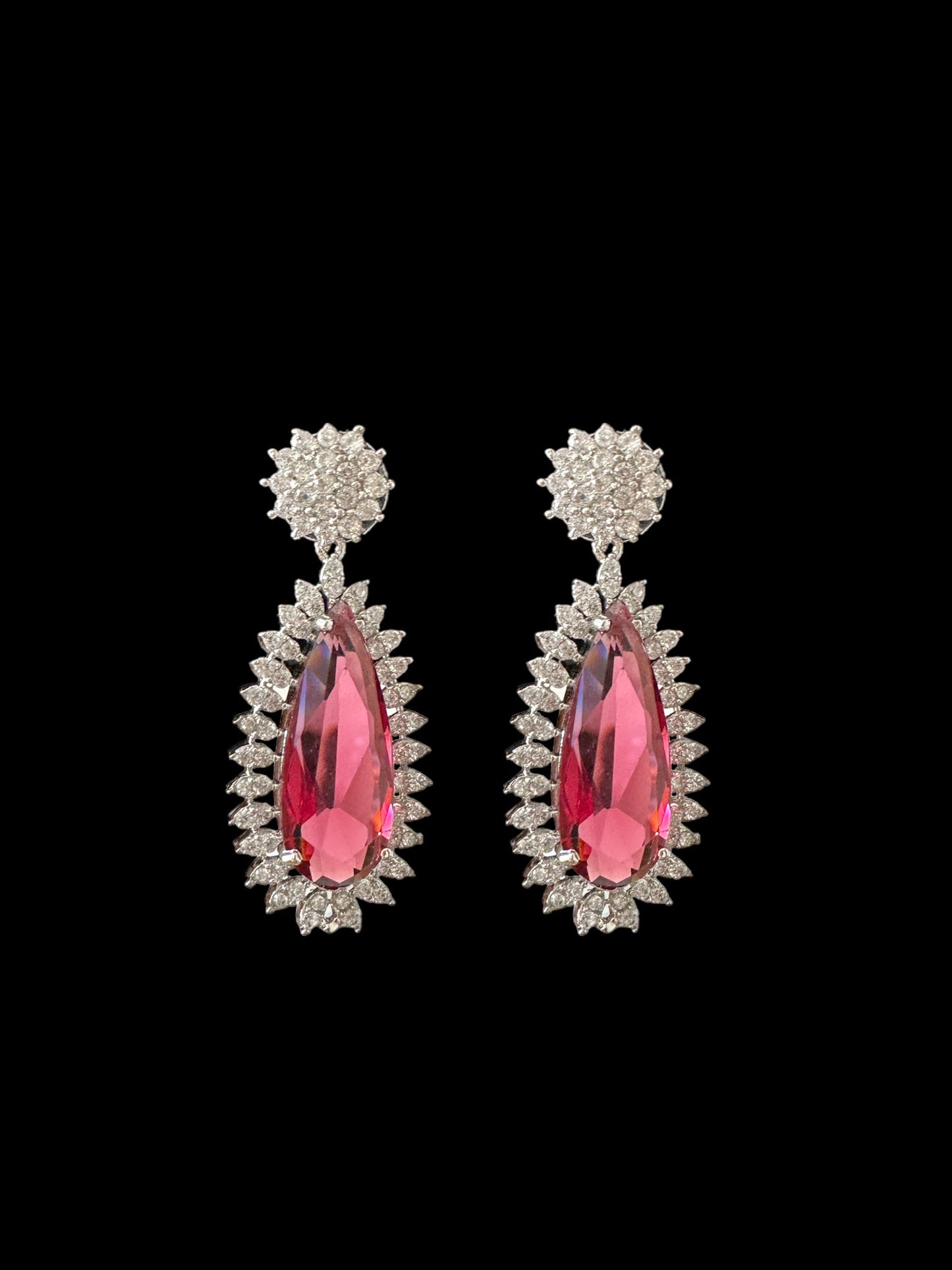 Cz earrings -pink  tourmaline ( READY TO SHIP )