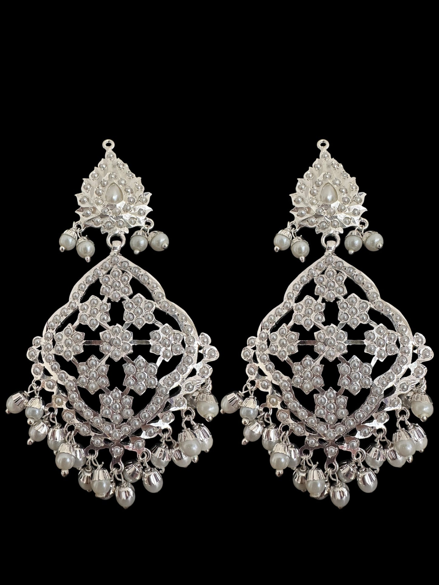 Mehru Jadau chandbali earrings tika in pearls - silver plated ( SHIPS IN 3 WEEKS )