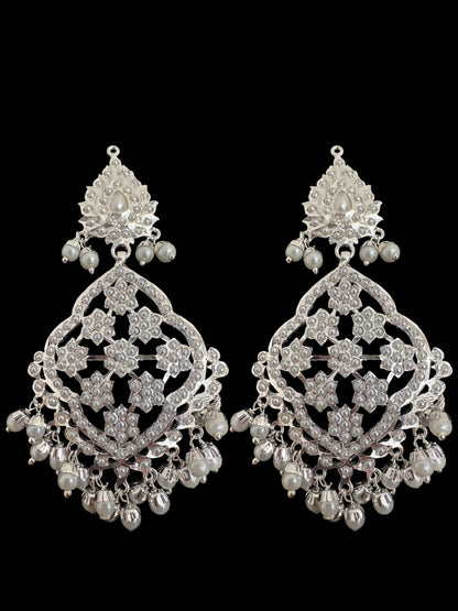 Mehru Jadau chandbali earrings tika in pearls - silver plated ( SHIPS IN 3 WEEKS )