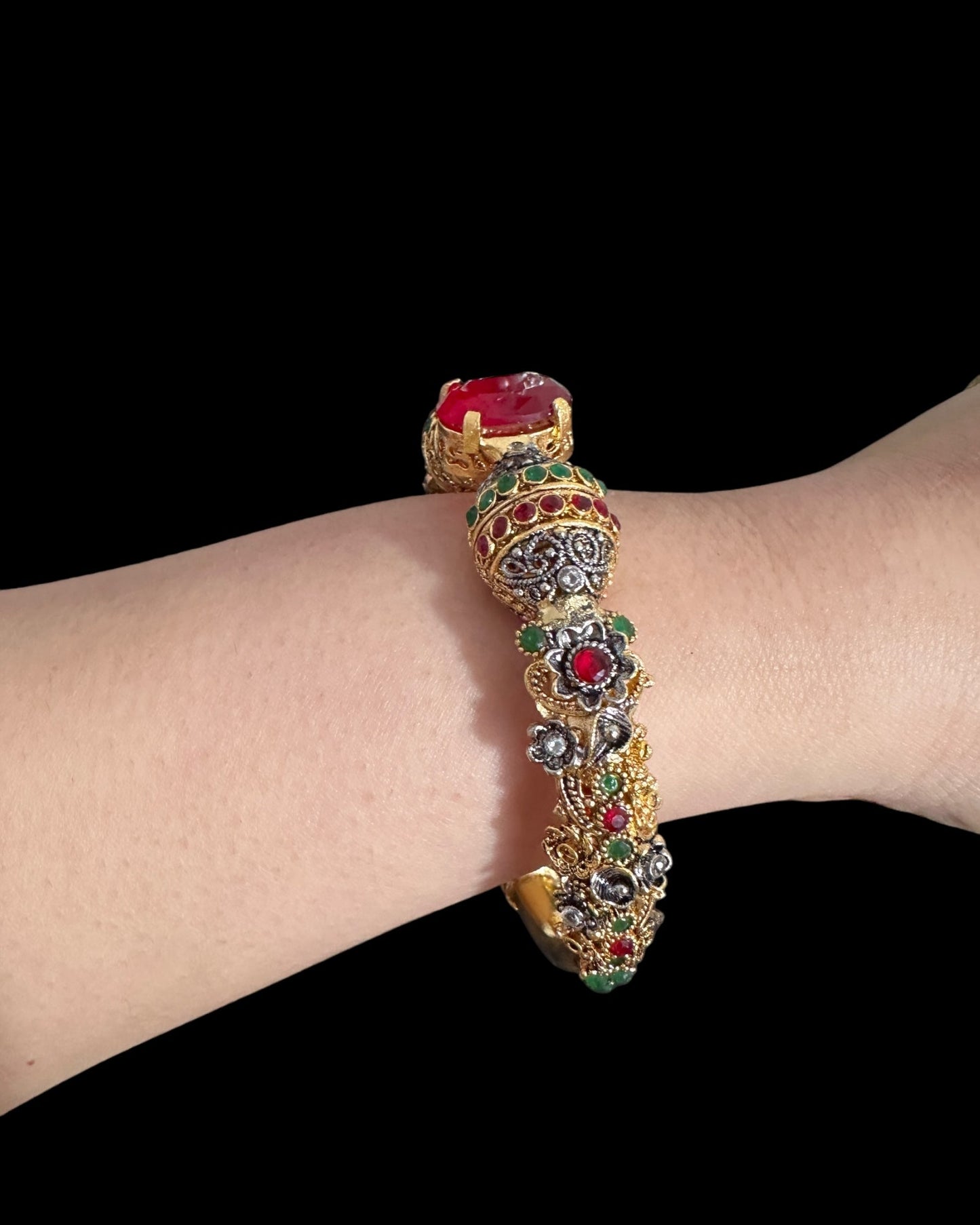 BG801 SALWA zircon bangles - ruby emerlad openable ( READY TO SHIP )