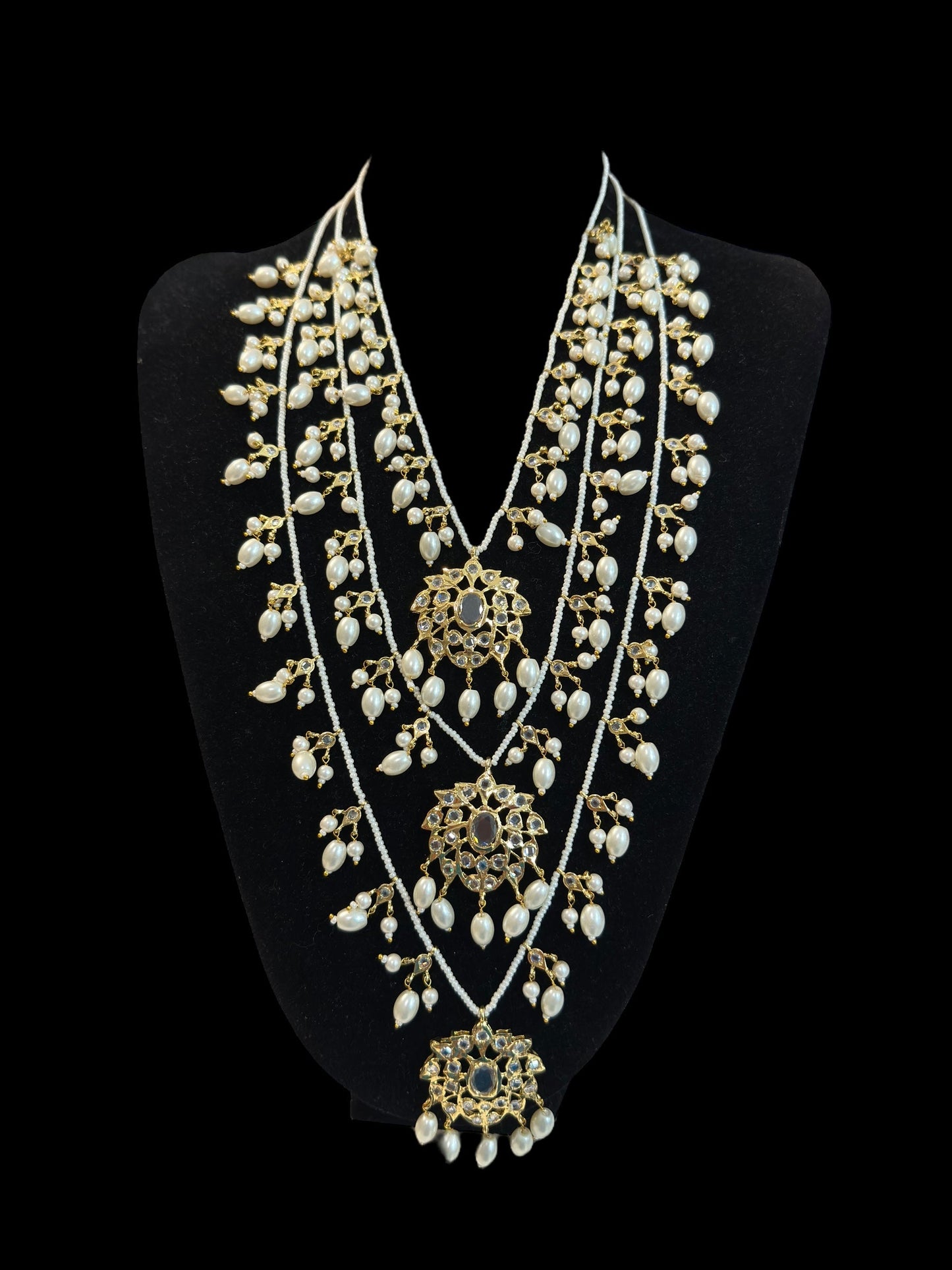 SAT104 Farmana three layer Hyderabadi necklace in pearls  ( READY TO SHIP )