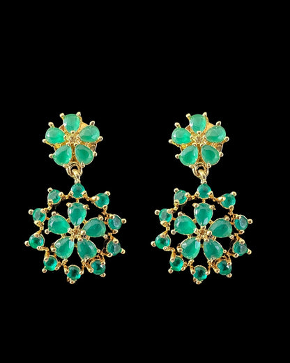 DLN115  Megha long set in cz stones - green    (READY TO SHIP)
