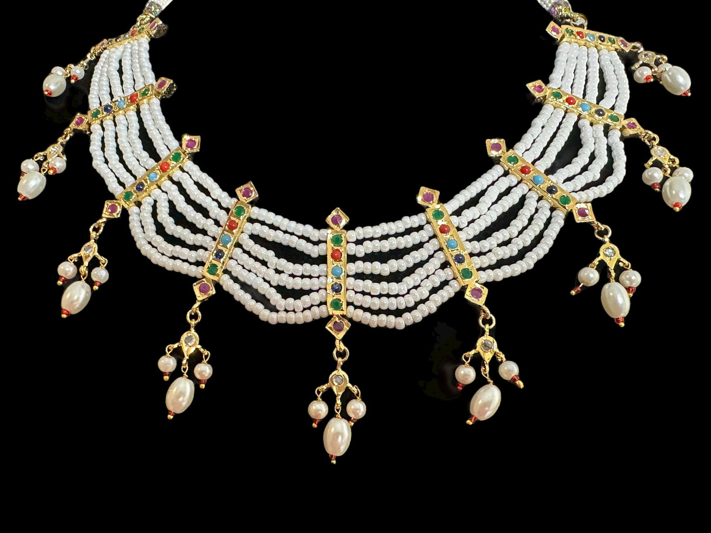 C517 Navratan necklace with earrings ( READY TO SHIP  )