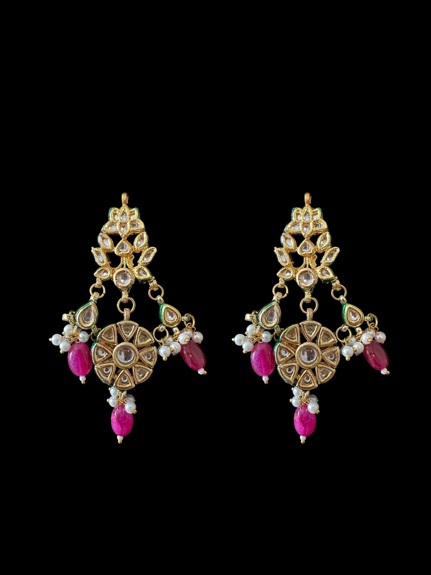 DLN104 Shahreen kundan rani haar in pink beads   ( READY TO SHIP)