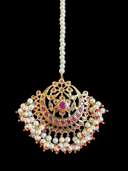 C534 Viya bridal choker set in rubies and pearls  (SHIPS IN 4 WEEKS )