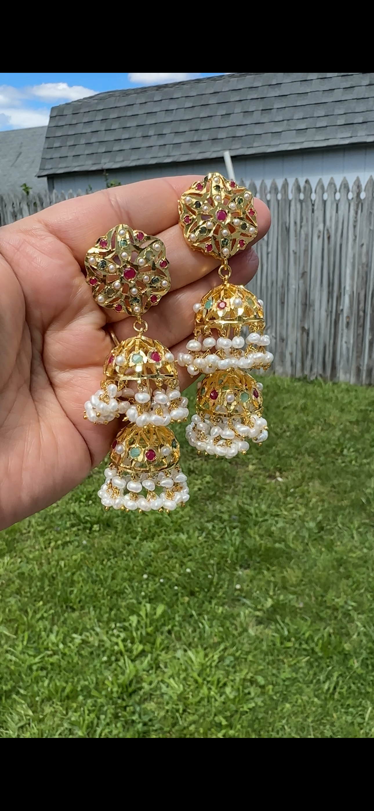 Viya bridal set in natural pearls , rubies and emeralds ( SHIPS IN 4 WEEKS)