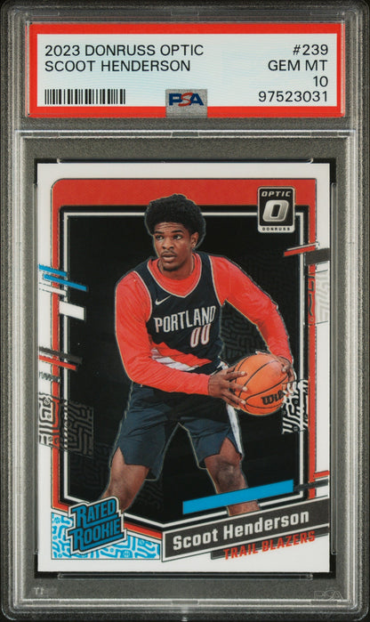 Graded 2023 Panini Donruss Optic Scoot Henderson #239 Rookie RC Basketball Card PSA 10 Gem Mint
